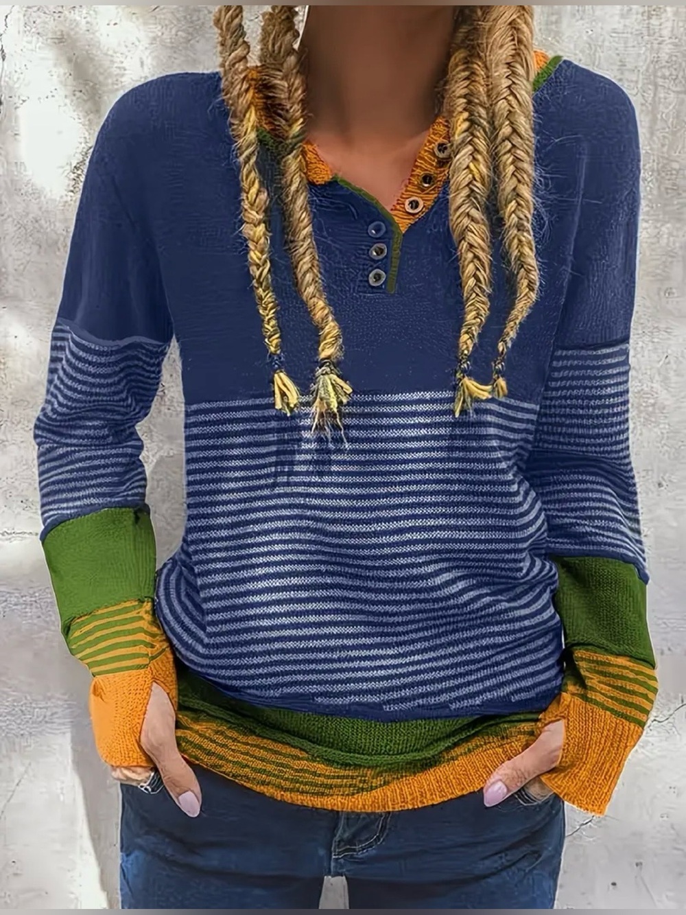 Striped Color Blocked Pullover Soft Sweater size Medium